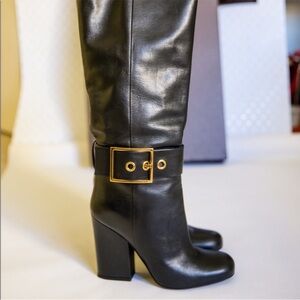 Gucci Black Leather Boots with Gold Accent